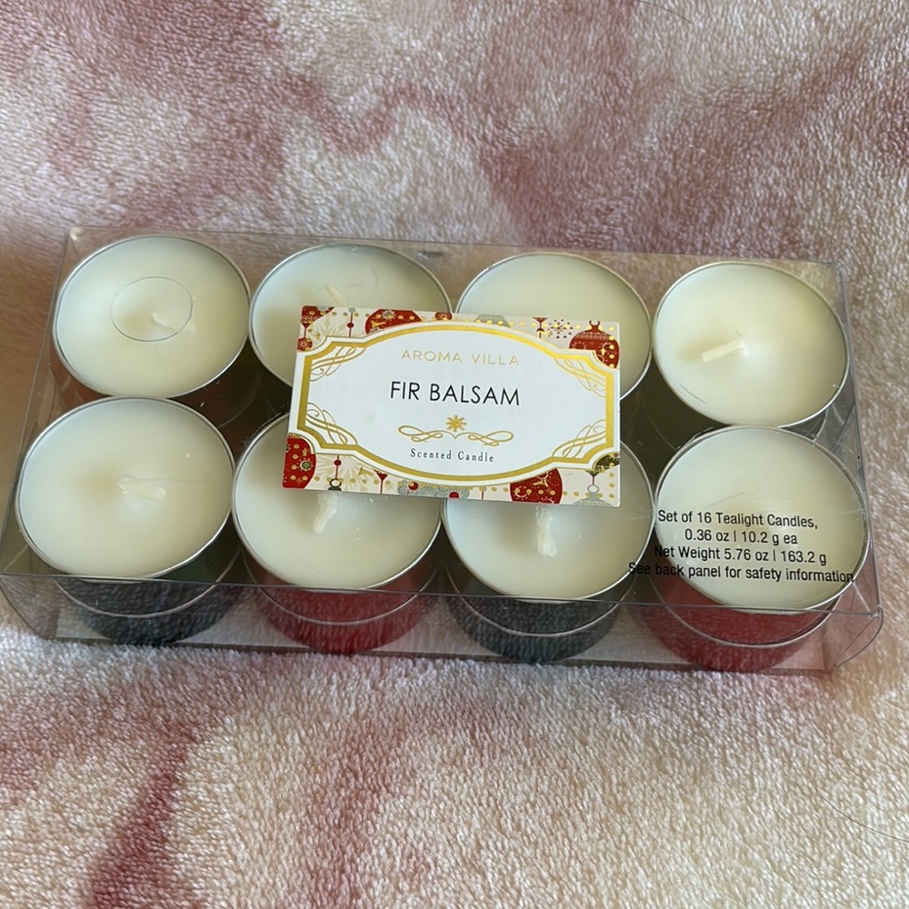 Aroma Villa Fir Balsam Scented Tealight Candles Set of 16 Christmas 5.76oz NWT